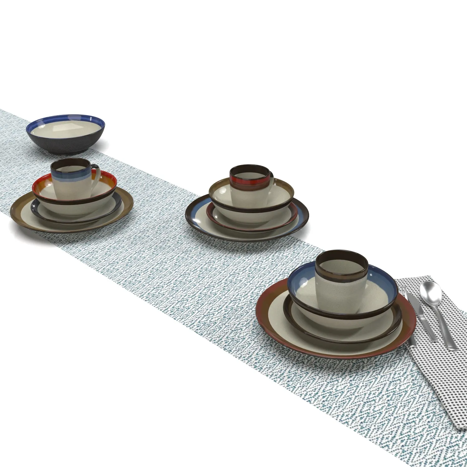 Gibson Elite Couture Bands Round Stoneware Dinnerware Set PBR 3D Model_04